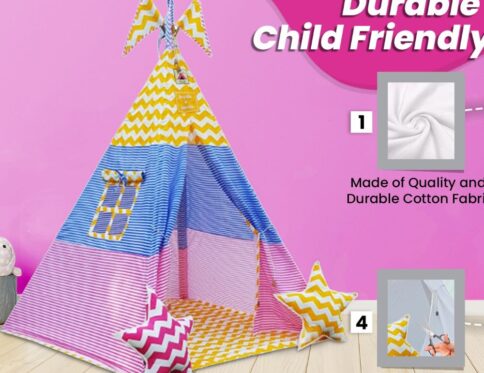 A colorful play tent showing it's best features of the best play tents for kids